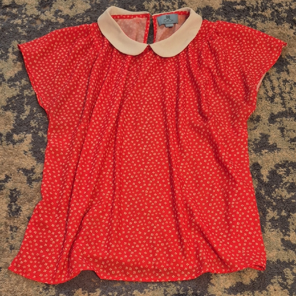 CeCe Red and Cream Floral Top